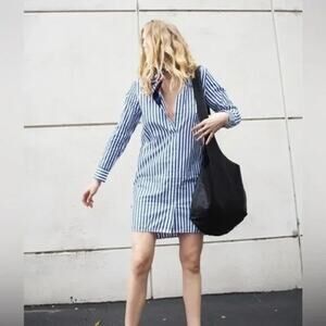 Everlane Blue & White Striped Poplin Shirt Dress Size 6